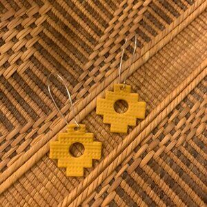 Handmade Clay Earrings Mustard Aztec Dangle